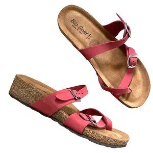 Bio-Gold Italian Leather Cross Strap Cork Sandals Women's Pink Summer Casual